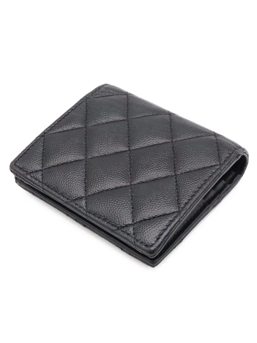 Chanel Metiers D'art Collection Quilted CC Logo Compact Wallet Bifold Caviar